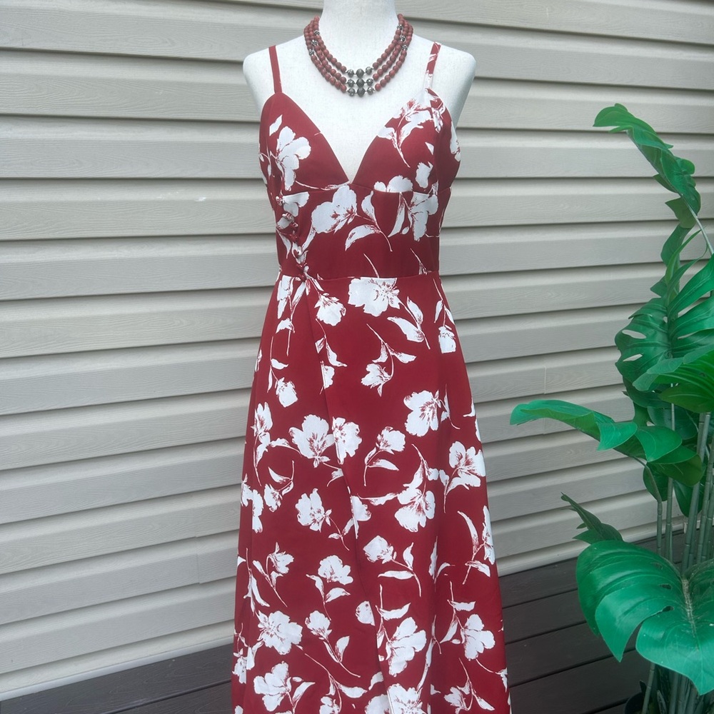 Red Sleeveless V-Neck Midi Sundress for Weddings  Petie Studio size S